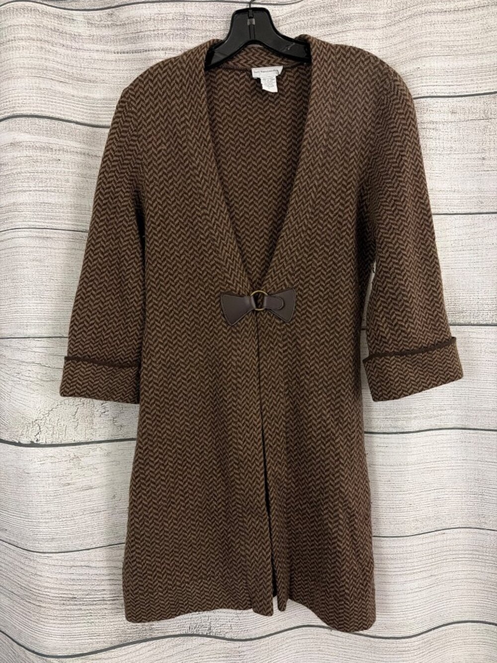 Soft Surroundings Brown Herringbone Wool Blend Cardigan Size S